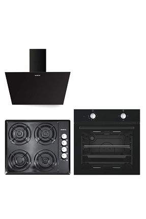 ست هود و اجاق گاز مشکی گارانتی نمایندگی رسمی KUMTEL - کد 63038917