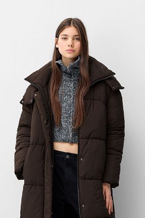 پالتو پشمی قهوه ای زنانه Relaxed Bershka - کد 874537778