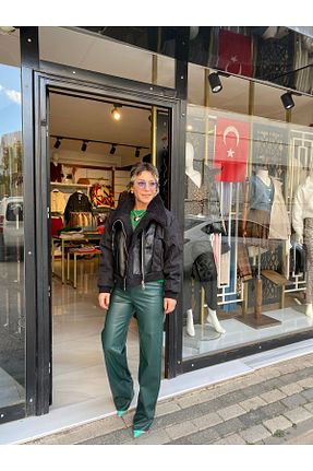 شلوار خاکی زنانه چرم مصنوعی özlem adaşoğlu boutique - کد 874601508