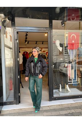 شلوار خاکی زنانه چرم مصنوعی özlem adaşoğlu boutique - کد 874601508