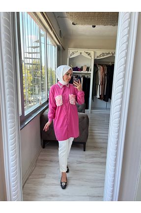 پیراهن صورتی زنانه یقه پیراهنی Invee - کد 850122703