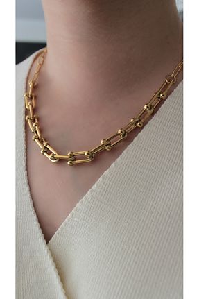 گردنبند استیل ( فولاد ) طلائی زنانه روکش طلا nevamor - کد 863428193