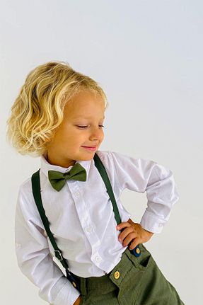 کت و شلوار خاکی بچه گانه یقه کتی LULU Kids - کد 871375429