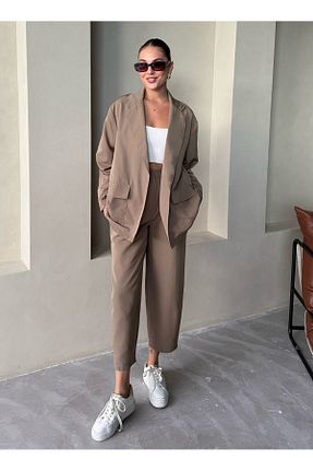 ست بالاتنه و پائین تنه خاکی زنانه بافتنی Laluvia - کد 874672453