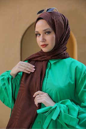 روسری قهوه ای پنبه پلی استر lamella - کد 874733895
