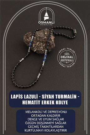 گردنبند جواهر مشکی مردانه سنگ OSMANLI DOĞAL TAŞ - کد 384912753
