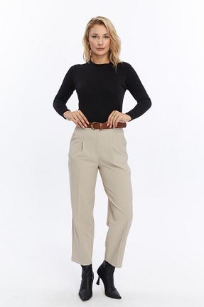 شلوار پارچه ای قهوه ای زنانه فاق بلند Appleline - کد 874779733