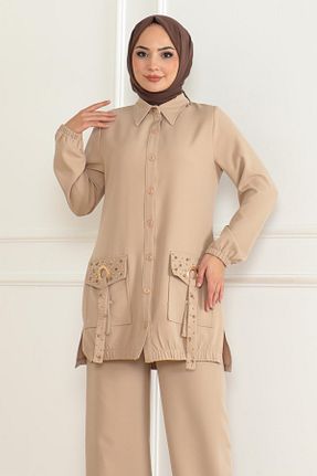 ست بالاتنه و پائین تنه حجاب بژ زنانه رگولار ModaMihram - کد 874794641
