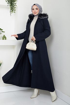 پالتو پشمی حجاب سرمه ای زنانه رگولار ModaMerve - کد 874808124