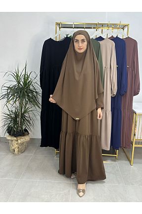لباس حجاب قهوه ای زنانه اورسایز R&S modibone - کد 874821610
