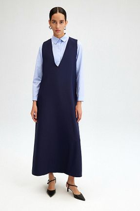 لباس حجاب سرمه ای زنانه اورسایز Touche Prive - کد 838207813