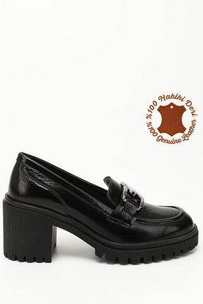کفش پاشنه بلند کلاسیک مشکی زنانه چرم خالص GÖNDERİ(R) - کد 874825292