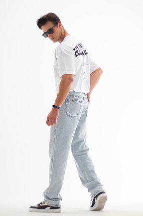 شلوار جین آبی مردانه پاچه پهن HLT JEANS - کد 755952313