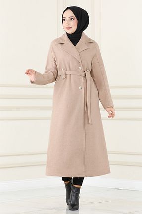 پالتو پشمی بژ زنانه اسلیم ModaMerve - کد 801437975
