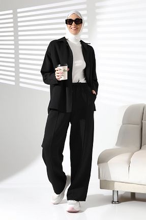 ست بالاتنه و پائین تنه مشکی زنانه بافتنی MCZ GİYİM - کد 874964900
