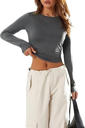 بلوز طوسی زنانه ساده LADY HAZAL - کد 867663483