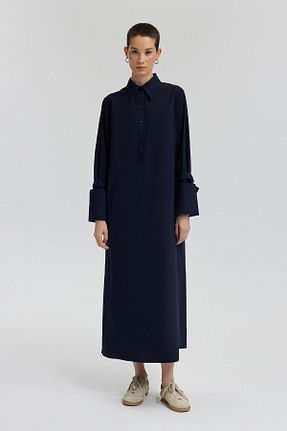لباس حجاب سرمه ای زنانه اورسایز Touche Prive - کد 839771723