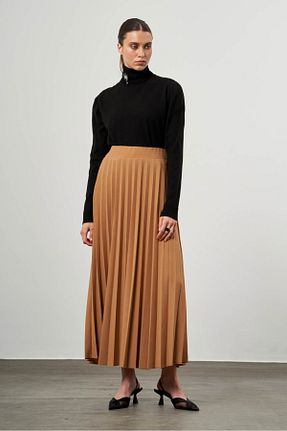 دامن قهوه ای زنانه مخلوط پلی استر Mizalle - کد 762575220