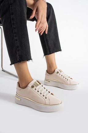 کفش اسنیکر بژ زنانه بند دار PARİS - کد 875153988