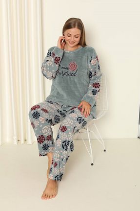 ست لباس راحتی سایز بزرگ سبز زنانه نقش دار / کار شده shopshop - کد 874627002