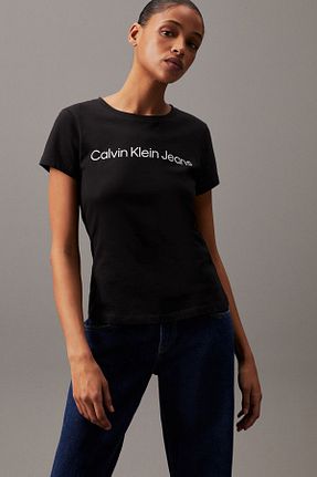 تیشرت مشکی زنانه Fitted Calvin Klein - کد 365652344