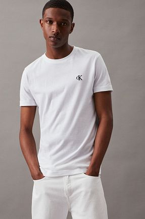 تیشرت سفید مردانه یقه دوچرخه Calvin Klein - کد 39901685