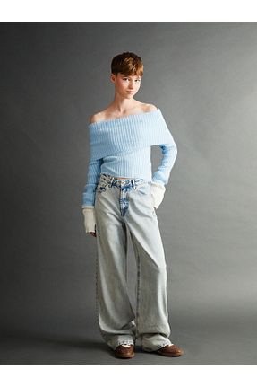 شلوار جین آبی زنانه پاچه گشاد LC Waikiki - کد 867327342