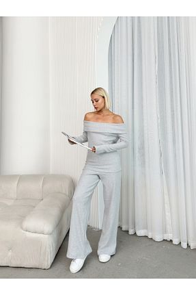 ست بالاتنه و پائین تنه طوسی زنانه بافتنی MODA - کد 872296529