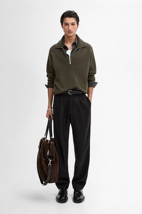 پلیور خاکی مردانه ساده Massimo Dutti - کد 875620351