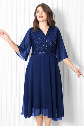 لباس مجلسی سایز بزرگ سرمه ای زنانه دو سینه DENİMİNİ - کد 875635940