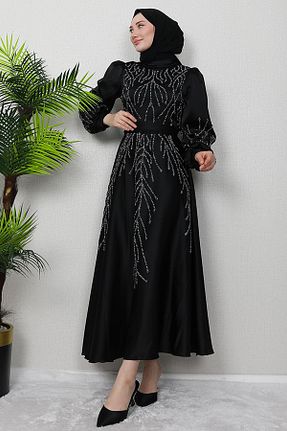 لباس مجلسی حجاب مشکی زنانه یقه ایستاده giz astore - کد 875644212