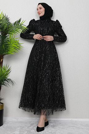 لباس مجلسی حجاب مشکی زنانه یقه ایستاده giz astore - کد 875650451
