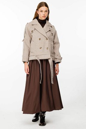 پالتو پشمی حجاب قهوه ای زنانه رگولار Hooopstore - کد 870740343