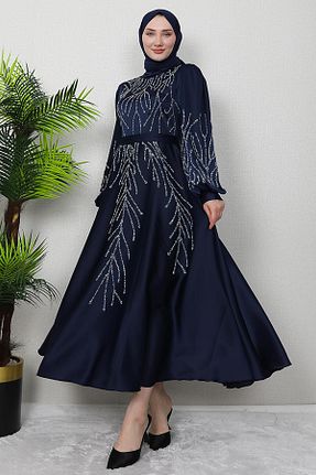 لباس مجلسی حجاب سرمه ای زنانه یقه ایستاده giz astore - کد 875646505