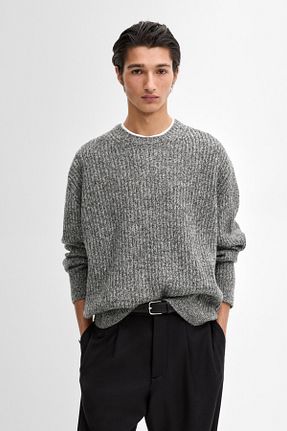 پلیور طوسی مردانه بافت دار Massimo Dutti - کد 875657101