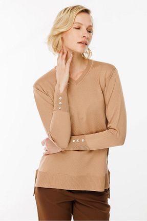 پلیور قهوه ای زنانه ساده accort - کد 875643827