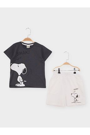 ست بالاتنه و پائین تنه طوسی بچه گانه %100 پنبه Snopy - کد 827150929