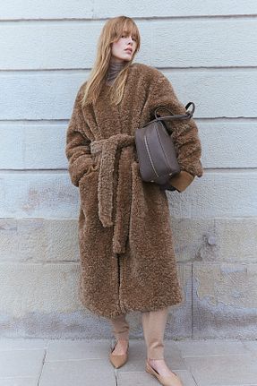 پالتو پشمی قهوه ای زنانه بدون آستر H&M - کد 875704679