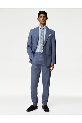 شلوار آبی مردانه کتان Marks & Spencer - کد 825481028