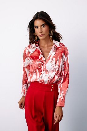 پیراهن قرمز زنانه Relaxed Sateen - کد 866733768