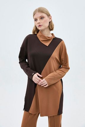 ست بالاتنه و پائین تنه حجاب قهوه ای زنانه رگولار Zühre - کد 869589127