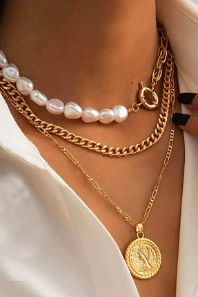 گردنبند جواهر طلائی زنانه مروارید New Obsessions - کد 875897529