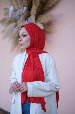 شال قرمز زنانه پنبه ای Zenica - کد 876845219