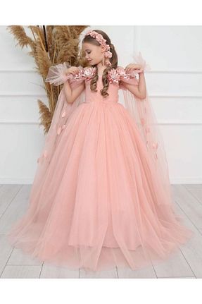 لباس مجلسی و فارغ التحصیلی صورتی بچه گانه توری By Feyza Kids Collection - کد 710870178