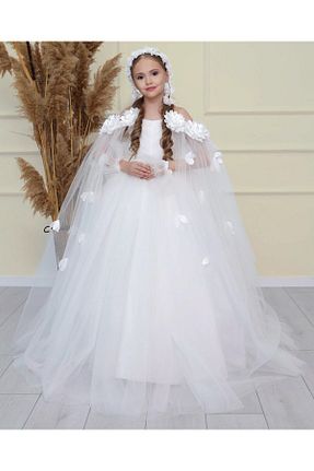 لباس مجلسی و فارغ التحصیلی سفید بچه گانه توری By Feyza Kids Collection - کد 712413348