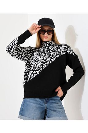 پلیور مشکی زنانه پلنگی eflanmoda - کد 875953493