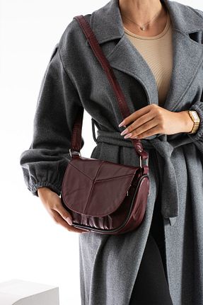 کیف دوشی زرشکی زنانه چرم خالص TopTrendy - کد 875968203
