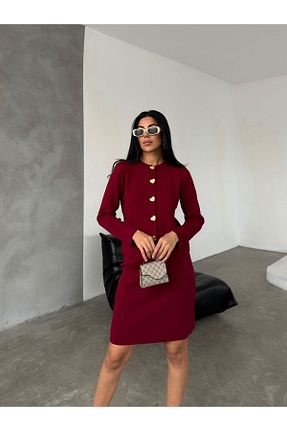 ست بالاتنه و پائین تنه زرشکی زنانه تریکو Abalı - کد 876170853