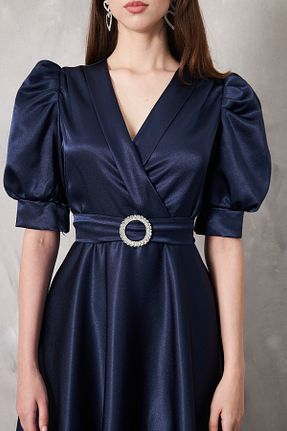 لباس مجلسی و فارغ التحصیلی سرمه ای زنانه ساتن SEVGİHELLAÇ - کد 876602927