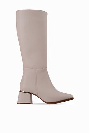 چکمه بژ زنانه پاشنه متوسط (5-9 سانتی متر) LAL SHOES & BAGS - کد 876315852